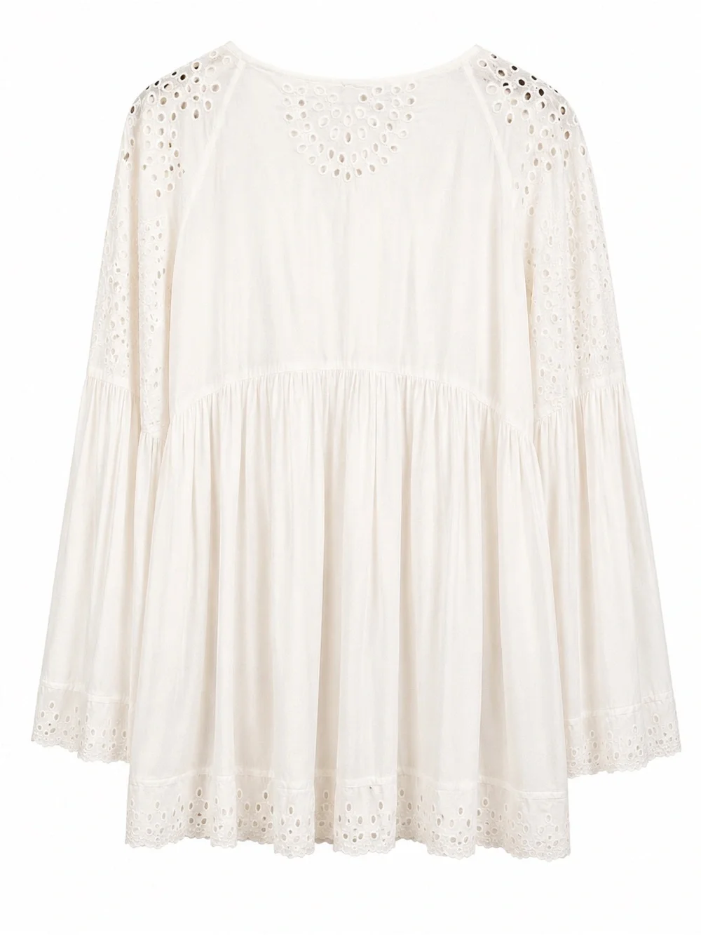 Free People White Eyelet Embroidered Peplum Tunic Blouse Size S Boho